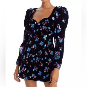 Sabina Musayev Black and Blue Sequin Velvet Floral Mini Dress